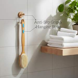 Hot Sales Custom Logo Wooden Body Brush Natural Boar Exfoliating Bath Shower <b>Scrubber</b> with Nodules Dry Massage Brush - Product Image 1