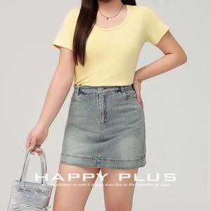 Minifalda Vaquera de Cintura Alta Happy Plus, Corte en A, Color Azul Claro, Algodón, Tallas Grandes, Diseño Casual con Bolsillos - Product Image 1