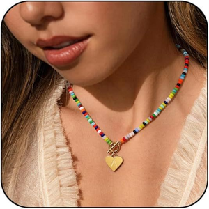 Collier pendentif en laiton vintage mignon en forme de cœur avec initiale et chaîne en bambou pour filles de 5 à 15 <span class=keywords><strong>ans</strong></span>, cadeau de fête - Product Image 4