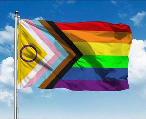 Drapeau Syloid New Intersex Progress Pride LGBTQ 3x5 en polyester durable, à suspendre en extérieur, couleurs vives, bisexuel, lesbienne, transgenre - Product Image 1
