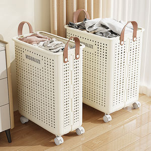 Organisateur de stockage de vêtements sales pliant domestique économiser de l'espace panier de rangement de blanchisserie bacs avec roues et poignée - Product Image 3