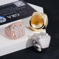 Bague en argent 925 avec diamants moissanite baguette VVS, style hip-hop américain européen, personnalisée, pour homme, par RTS Rapper Iced Out Jewelry