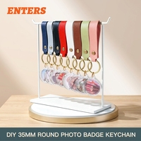 Porte-clés cadre photo transparent en acrylique DIY 35 mm, 100 ensembles de matériaux vierges, 8 couleurs au choix, personnalisation d'image, porte-clés