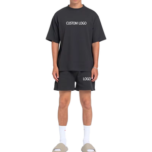 Conjunto de 2 Piezas, Camiseta y Pantalones Cortos Extra Grandes de Algodón 100% Personalizados, Ropa Urbana Vintage de Alta Calidad para <span class=keywords><strong>Hombre</strong></span> - Product Image 3