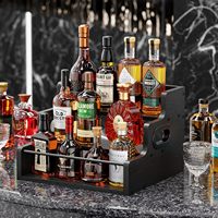 Rak Pajangan Botol Minuman Retro 3 Tingkat: Rak Mini Bar untuk Meja, Mengatur Penyimpanan Anggur, Wiski, Minuman Keras & Sirup Kopi