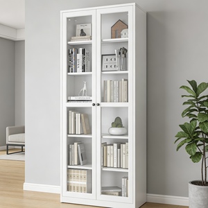 Bibliothèque murale moderne en acier et fer pour salon avec portes en verre et étagères de rangement - Product Image 4