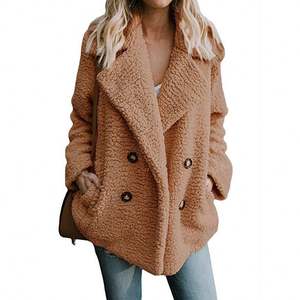New Fashion Ladies Warm Furry Button risvolto Pocket Jacket cappotto in pile <span class=keywords><strong>di</strong></span> <span class=keywords><strong>pelliccia</strong></span> sintetica cappotto Casual da donna - Product Image 3
