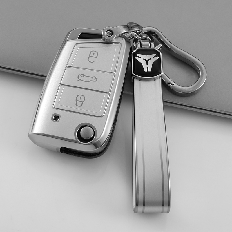 Funda tipo B de 3 botones + llavero de TPU - Plata