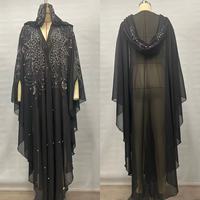 Robes perlées de diamants, châles musulmans, vêtements avec capes à capuche, longues robes et manches chauve-souris pour le Moyen-Orient et l'Afrique