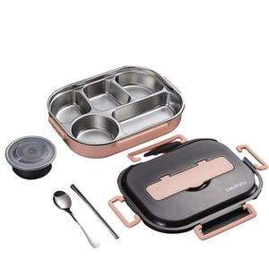 Wadah Makan Siang Termal Terisolasi Kotak Tiffin Siswa Kotak Makan Siang Bento Stainless Steel dengan Sendok Garpu