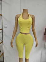 Ensemble 2 pièces d'été 2026 pour femme : haut dos nu et legging capri avec bandeau, idéal pour le yoga et la détente, personnalisable avec logo, en Spandex et Coton