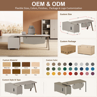 Bureau de direction moderne de luxe en forme de L avec armoire latérale de rangement, hubs d'alimentation intégrés, table de bureau écologique E0