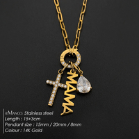 Bracelet chaîne trombone en acier inoxydable plaqué or 14K pour femme, avec breloque lettre MAMA et zircon goutte d'eau, bijoux Emanco