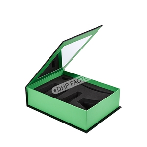 Black and Green High-end Customizable Rigid Cardboard Box with Magnetic Lid and Logo Print with Mirror - Product Image 4
