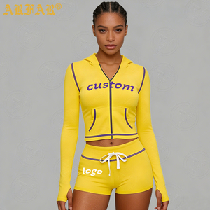Nouvel ensemble 2 pièces personnalisé pour femme 2026 : sweat à capuche court zippé et short à cordon de serrage pour la gym, le fitness et le streetwear Y2K - Product Image 3