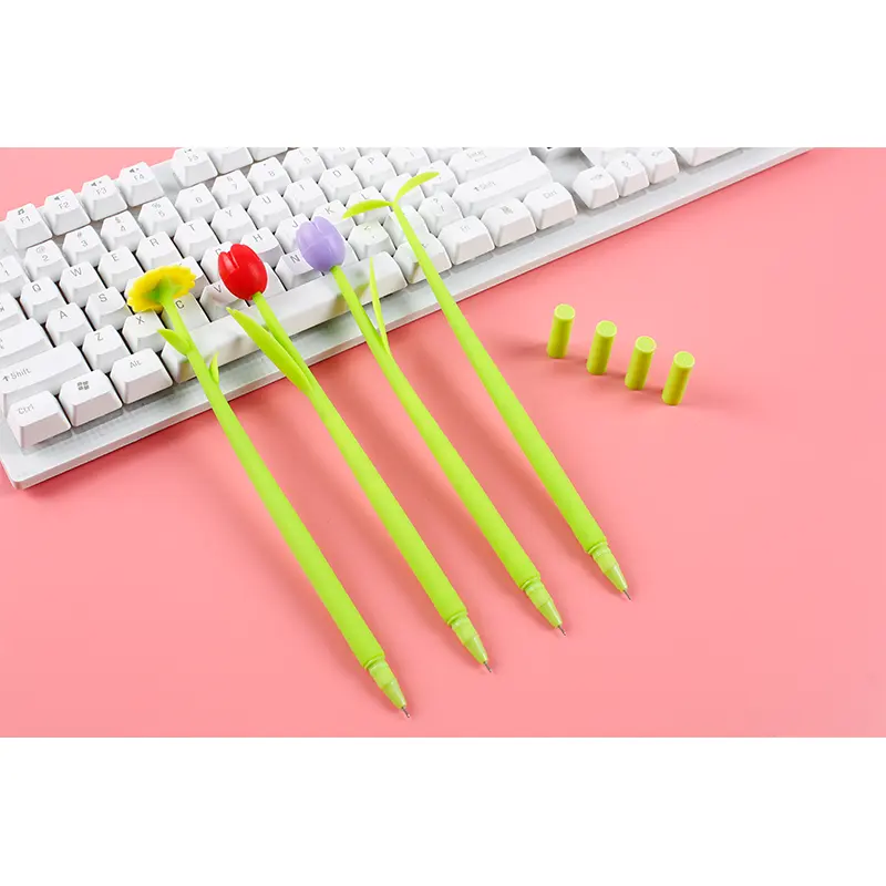 Kreative benutzer definierte Förderung bunte Blume Sonnenblume grünliche Lilie Tulpe personal isierte geformte Gel Pen Silikon Rollerball Gel Tinte
