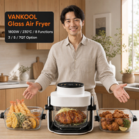 Friteuse à air chaud en verre réversible 8-en-1, portable, avec affichage visuel, bol en verre non toxique, four à air chaud grande taille 1800W CE ETL