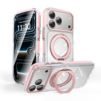 Funda Magnética Transparente con Soporte Giratorio de 360 Grados, Antigolpes, Carcasa Trasera Rosa para iPhone 17 16 15 14 Pro Max