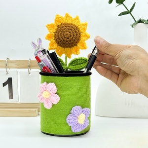Vendita calda fatta a mano a uncinetto <span class=keywords><strong>girasole</strong></span> Bouquet custodia matita in piedi ornamenti da scrivania per regali di festa a casa - Product Image 2