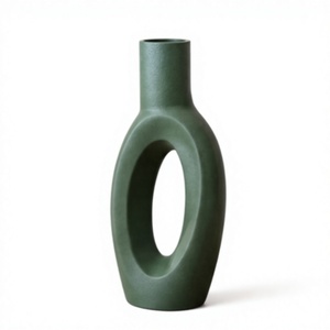 Jarrón Decorativo de Metal Verde de Lujo, Moderno, con Textura Hueca Orgánica, para Flores, para Hogar, Oficina, Vestíbulo, Diseño de Interiores - Product Image 1
