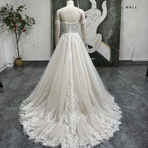 Para Jancember LSSG136, vestido de Novia de encaje con hombros descubiertos Vintage moderno, falda larga con tren de capilla y cristal - Product Image 2