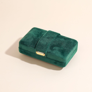 Luxury Flip Lid Velvet Jewelry Gift <b>Box</b> Metal Clasp For Engagement <b>Ring</b> Necklace Packaging - Product Image 3