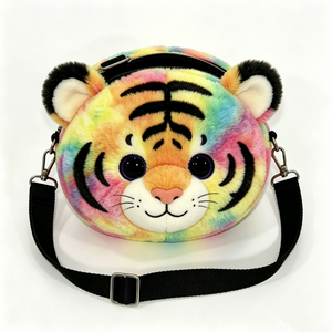 Custom Cute tiger head plush shoulder bag, Colorful tiger plush crossbody purse, Rainbow tiger plush crossbody bag - Product Image 4
