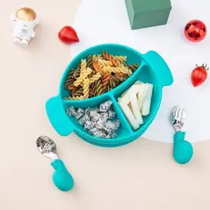 2020 new design hot sale silicone plate bowl with spoon and fork
