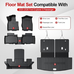 Tapetes 3D de TPE para Piso y Maletero con Tapete para Respaldo, Impermeables para Todo Clima, para Ford Explorer 2020-2025 de 6 <span class=keywords><strong>Pasajeros</strong></span> con Asientos Tipo Capitán - Product Image 6