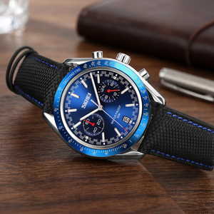Montre à quartz Miyota pour hommes SKMEI 9292 avec boîtier en alliage, bracelet en cuir, chronographe résistant à l'eau 3BAR, tendance, affaires, dernière collection - Product Image 3