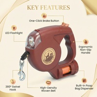 Laisse pour chien avec lampe torche LED, laisse rétractable automatique, laisse extensible, corde de traction avec sac à déchets, accessoires pour chien