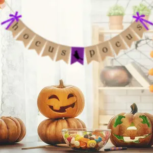 Spanduk Goni Dekorasi Pesta Halloween, Hiasan Dinding Karangan Bunga Goni Penyihir untuk Halloween