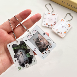 Porte-clés porte-carte photo Kpop de 1 pouce avec cadre de carte photo acrylique animal mignon Mini porte-carte d'identité Porte-clés pour petite carte d'identité - Product Image 2