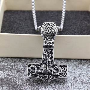 Thor's Hammer Pendant Stainless Steel Double Sided Necklace Men Gift Fashion Jewelry - Product Image 3
