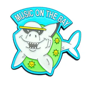 Wholesale No Minimum Factory Supplier Custom Shark Glitter Cartoon Hard Enamel Fantasy Pins Badges