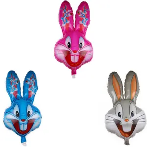 पन्नी गुब्बारा गर्म बेच बच्चे खरगोश गुब्बारे पार्टी सजावट ग्रे रंग घटना के लिए डिजाइनर कार्टून मुद्रण पशु सिर आकार