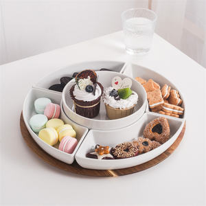 Vajilla de cerámica nórdica para restaurante, bandeja de porcelana con bandeja de bambú para servir platos, buffet, buena calidad - Product Image 2