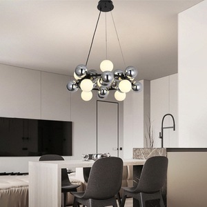 Lustre long en verre chromé de style nordique pour intérieur, luminaires suspendus de luxe avec design haricots magiques noirs et blancs, vente en gros - Product Image 2