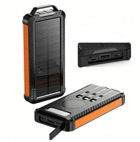 Batterie externe solaire 12000mAh avec charge magnétique sans fil, chargeur portable d'extérieur, 3 câbles intégrés, lumière d'urgence LED