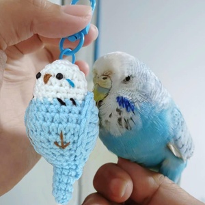 Breloques d'oiseaux au crochet bleues, blanches, vertes, jaunes, accessoires de sac d'anniversaire, ornements de perroquet tricotés à la main, élégants pour femme de bureau - Product Image 3