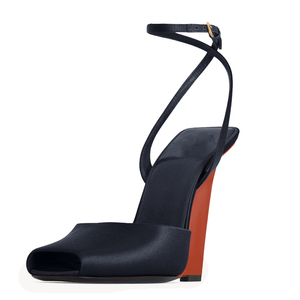 Nouveaux modèles de sandales pour femmes à talons compensés hauts, bout carré ouvert, bride cheville, bout ouvert, en cuir verni brillant motif léopard, pour tenues habillées - Product Image 3