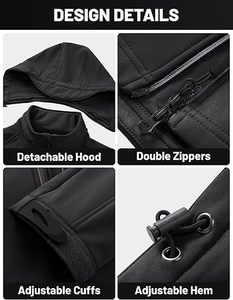Veste <span class=keywords><strong>de</strong></span> <span class=keywords><strong>pluie</strong></span> pour homme à capuche imperméable coupe-vent softshell polaire d'hiver pour la randonnée en plein air - Product Image 3
