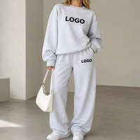 Ensemble 2 pièces décontracté pour femme : Sweat-shirt oversize à col rond avec logo personnalisé et pantalon large, 100 % coton écologique et respirant