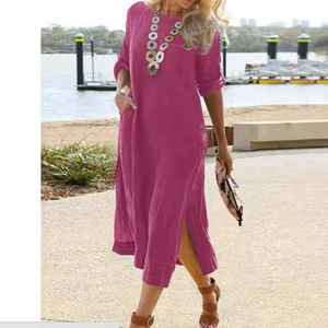 Nuevo Vestido largo de algodón y <span class=keywords><strong>lino</strong></span> ropa de mujer - Product Image 1