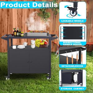 Movable Durable Multi-Function Outdoor Kitchen <b>Island</b> with 403 Stainless Steel Top BBQ Prep <b>Table</b> Storage Cart for Backyard BBQ - Product Image 4