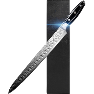 Damascus High Carbon Stainless Steel G10 Full Tang wooden Handle 12 Inch Ham Slicing Carving long Kitchen Knife with Gift Box