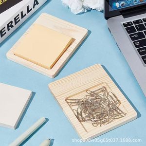 Caja de notas de madera sencilla, organizador de escritorio cuadrado de color madera Natural para almacenamiento en el hogar y la Oficina LY0203 - Product Image 1