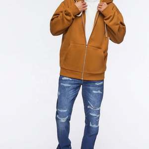 Custom Oem Loose Fit Sweat à capuche zippé pour homme sérigraphié plaine surdimensionné marron décontracté léger grande taille coton polaire veste pour hommes - Product Image 5