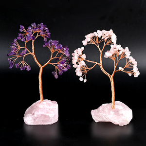 Handmade Crystal Money <b>Tree</b> Raw Rose Quartz Base Natural Amethyst Tumbled Stone <b>Gem</b> <b>Tree</b> for Fengshui - Product Image 2