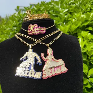 Collar de nombre Personalizado, placa con nombre personalizada, oro 2022, letras personalizadas